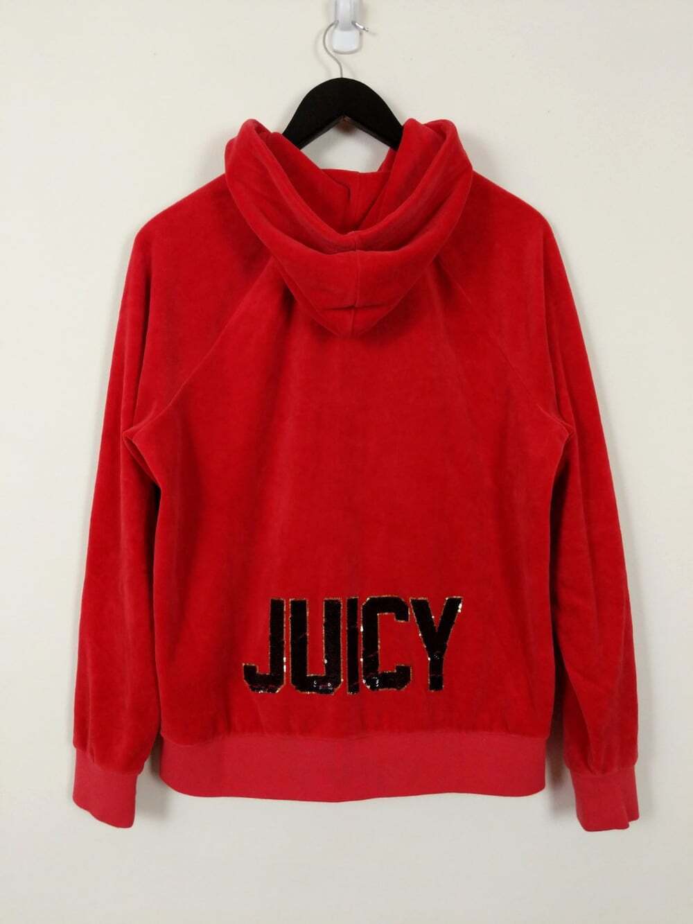 Juicy Couture Sequin Velour Red Full Zip Hoodie Jacket Size Medium Y2K Bling